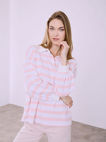 Cotton top with stripes in pink