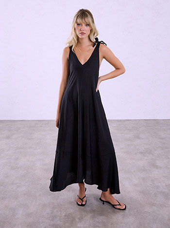 Asymmetric dress with tie straps in black
