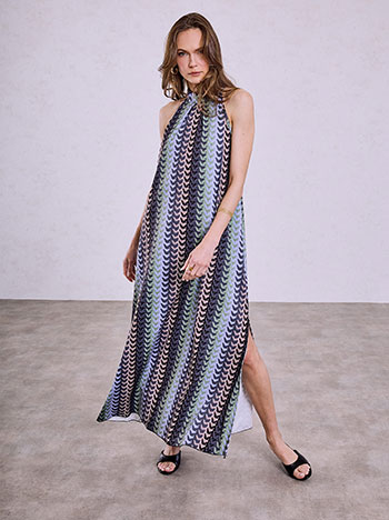 Printed halter neck dress in grey
