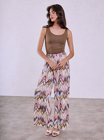 Printed viscose wide leg trousers in light brown