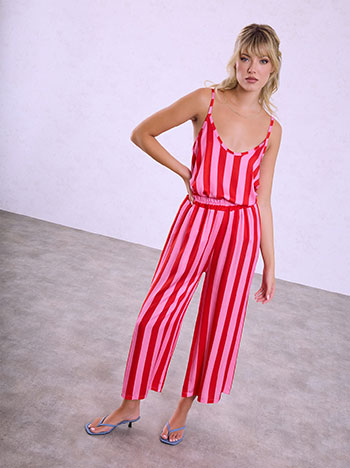 Striped viscose cropped trousers in pink