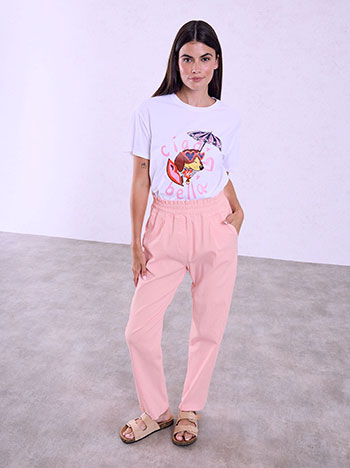 Trousers high waisted with pockets in dark pink