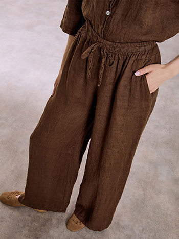 Παντελόνα λινή σε καφέ