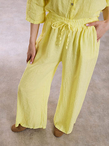 Παντελόνα λινή σε κίτρινο