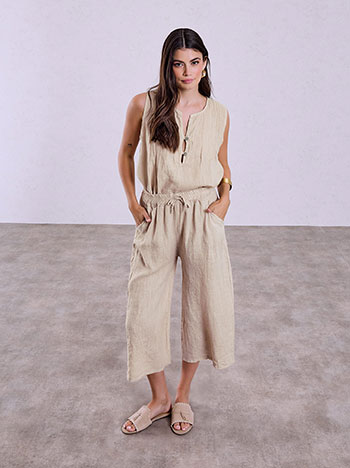 Linen cropped trousers in beige
