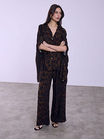 Leopard wide leg trousers in brown