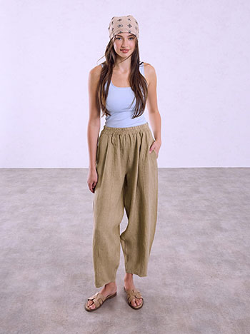 Barrel linen trousers in camel