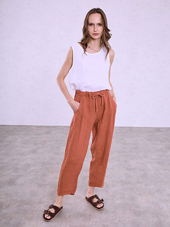 Linen monochrome trousers in terracota