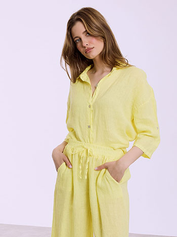 Πουκάμισο λινό με τρία τέταρτα μανίκι σε κίτρινο