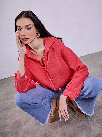 Πουκαμίσα μονόχρωμη λινή σε φούξια