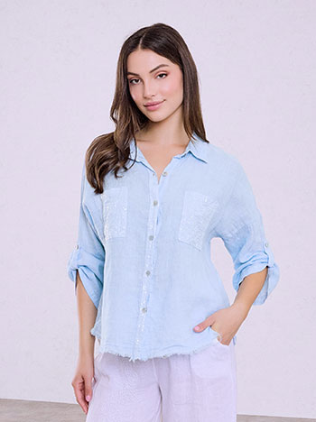 Linen shirt with sequins in sky blue
