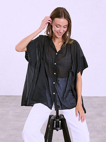 Asymmetric cotton shirt in black