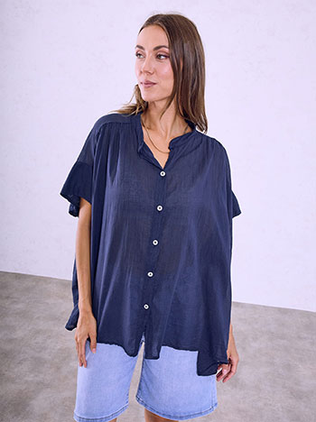 Asymmetric cotton shirt in dark blue