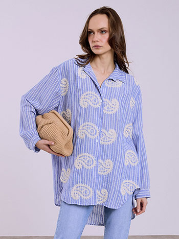 Πουκαμίσα ασύμμετρη με λαχούρια σε μπλε