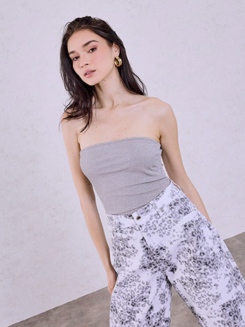 Strapless ribbed top in grey