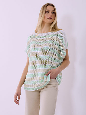 Μπλούζα πλεκτή διάτρητη σε φυστικί