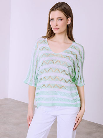 Μπλούζα ριγέ με τρία τέταρτα μανίκι σε βεραμάν