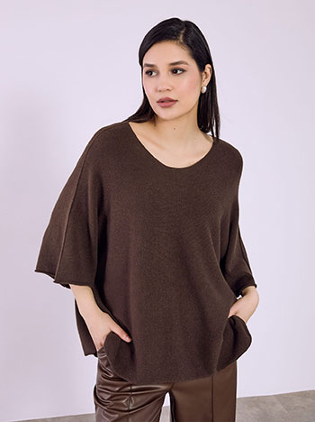 Πουλόβερ με τρία τέταρτα μανίκι σε καφέ