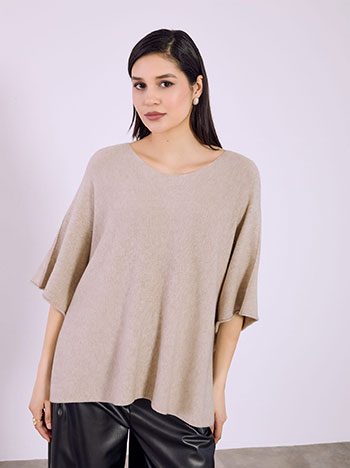 Πουλόβερ με τρία τέταρτα μανίκι σε μπεζ