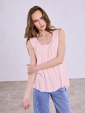 Μπλούζα αμάνικη μονόχρωμη σε ροζ