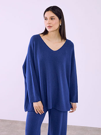 Sweater long with soft touch in electric blue