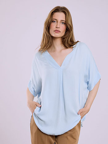 Μπλούζα μακριά απο βισκόζη σε γαλάζιο