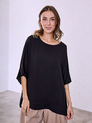 Μπλούζα από βισκόζη με βολάν σε μαύρο