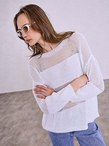 Μπλούζα πλεκτή διάτρητη σε λευκό