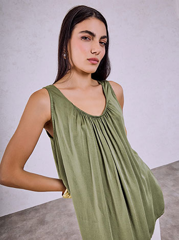 Top with tie in khaki