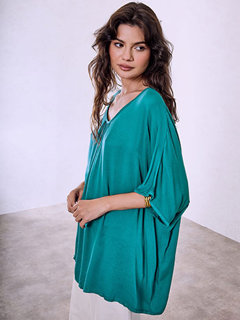 Long viscose blouse in teal