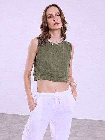 Crop top λινό σε χακί