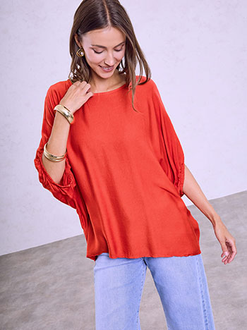 Μπλούζα απο βισκόζη oversized σε κόκκινο ανοιχτό