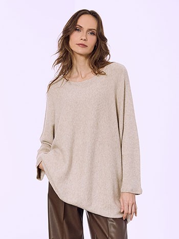 Sweater with decorative seams in dark beige