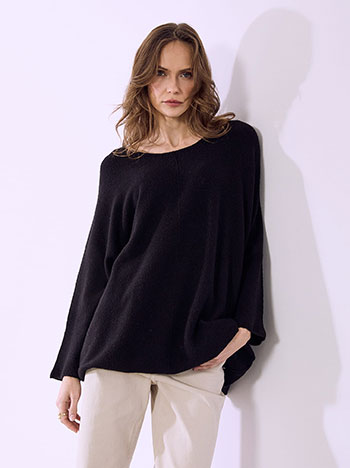 Πουλόβερ με διακοσμητικές ραφές σε μαύρο