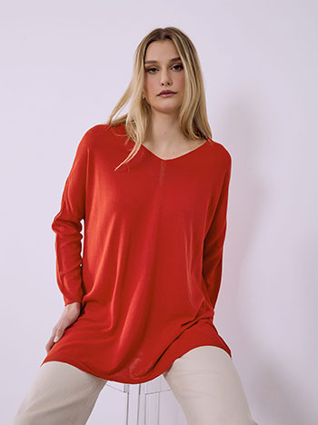 Μπλούζα μακριά λεπτής πλέξης σε κόκκινο