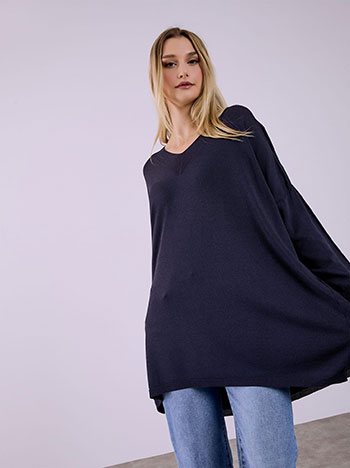 Μπλούζα μακριά λεπτής πλέξης σε σκούρο μπλε