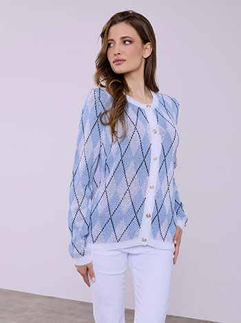 Ζακέτα πλεκτή με ρόμβους σε γαλάζιο