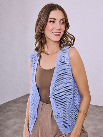 Openwork knit vest in sky blue