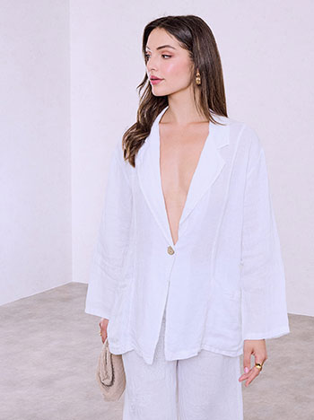 Linen blazer with pockets in white