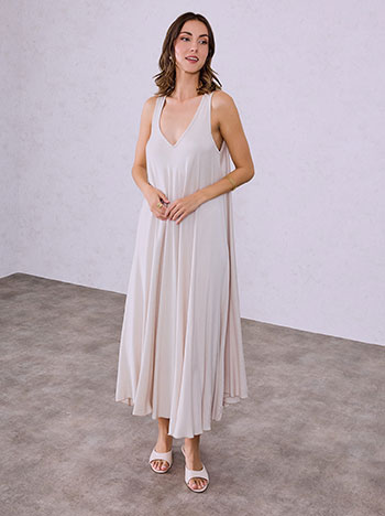 Φόρεμα μάξι με καμπύλη στο τελείωμα σε μπεζ