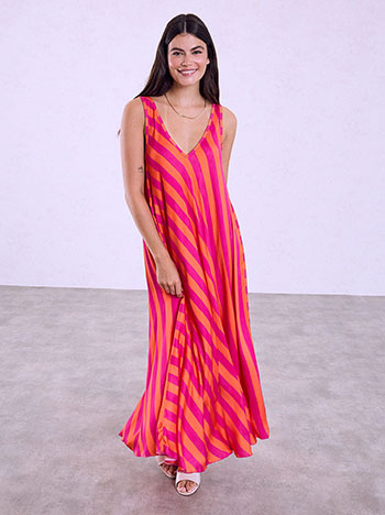 Maxi dress with stripes in coral
