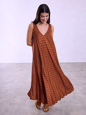 Sleeveless polka dot dress in terracota