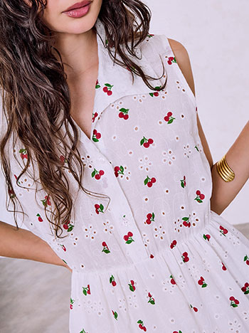 Sleeveless dress with cherries in white