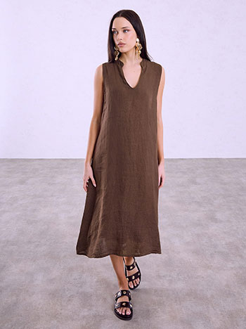 Linen midi dress in brown