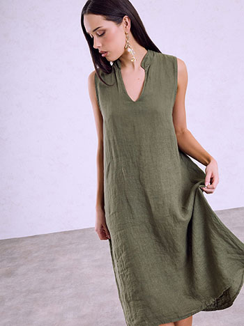 Linen midi dress in khaki