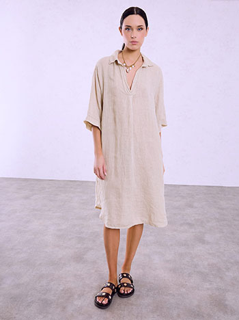 Linen midi dress in beige