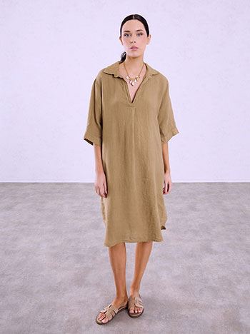 Linen midi dress in light brown