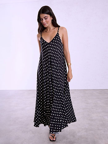 Viscose polka dot maxi dress in black