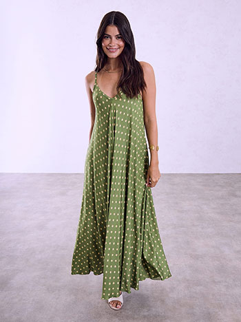 Viscose polka dot maxi dress in green