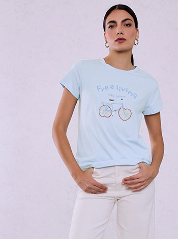 T-shirt with beads in sky blue